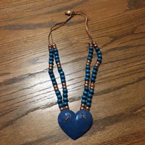 Heart Necklace Vintage with Wooden Beads